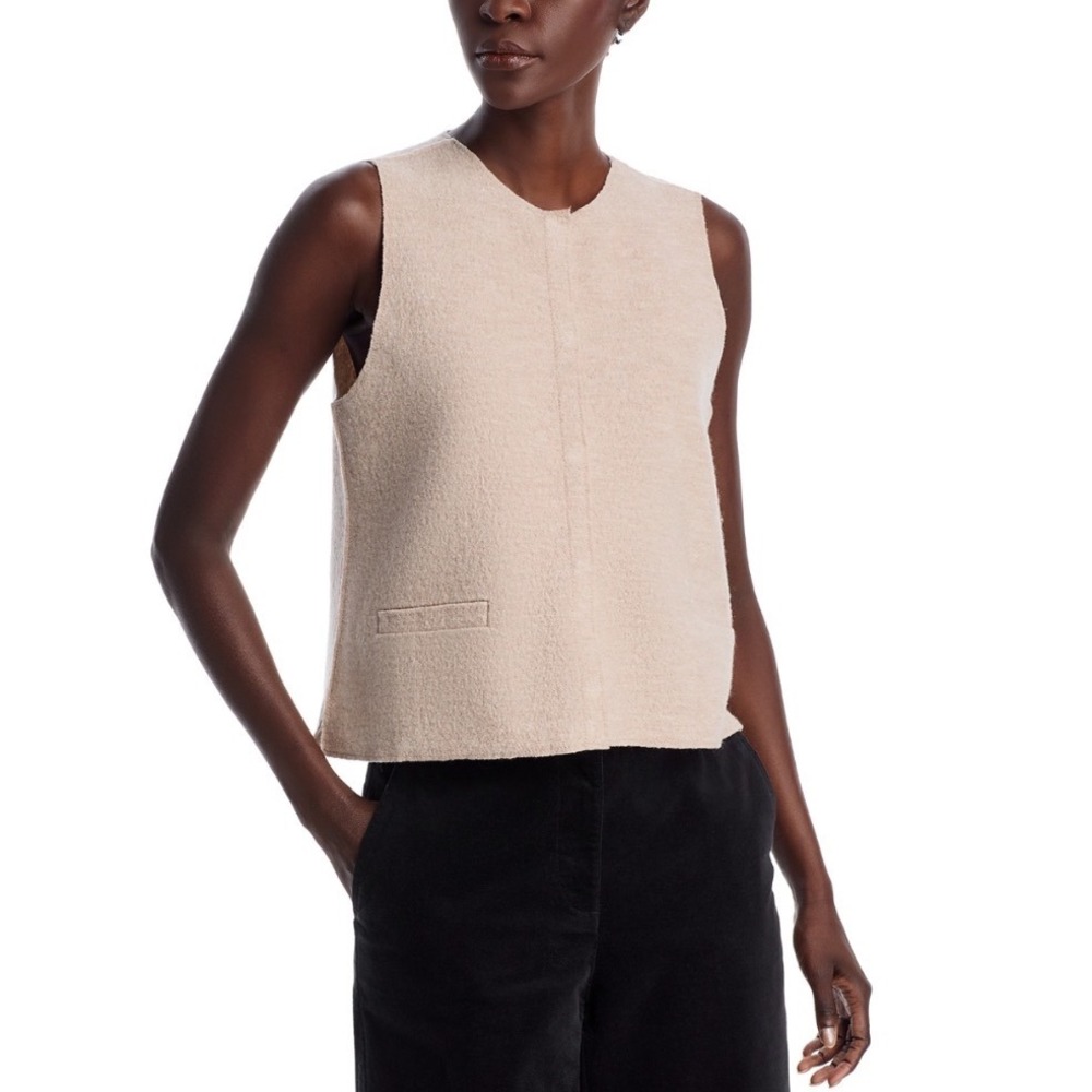 Eileen‎ Fisher Maple Oat 100% RWS Wool Round Neck Vest XL F4BWN-V1253M NEW
